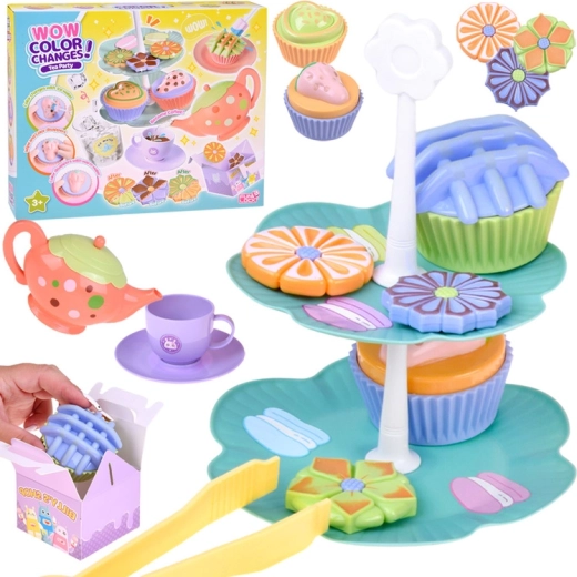 Set da tè con cambio di colore magico, alzatina a due piani e dolcetti