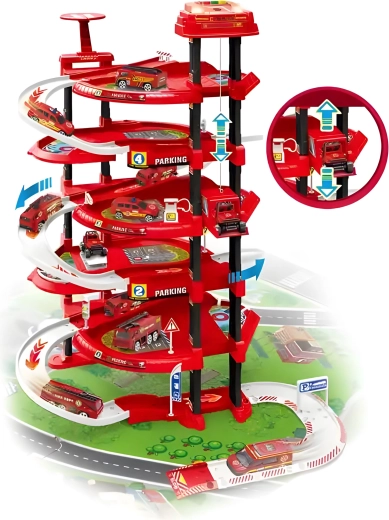 Garage dei pompieri XXL - 5 livelli + tappetino da gioco, 82 pezzi