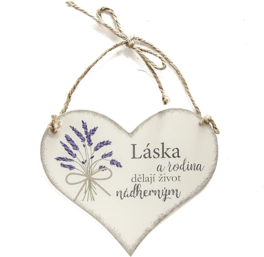 Cuore in legno bianco decorazione con scritta "Amore e famiglia"