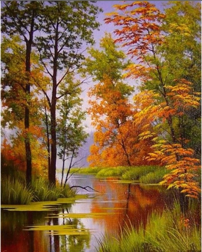 Pittura diamantata Autunno sul fiume 30 × 40 cm