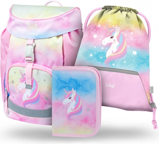Set scolastico BAAGL Airy Rainbow Unicorn – zaino, astuccio e sacca