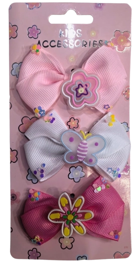 Pink set di fermagli per capelli con fiocchi e fiori – 3 pz