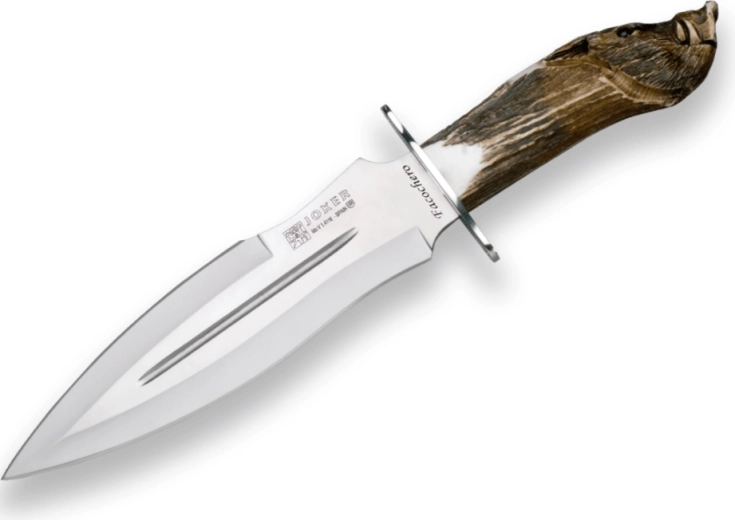 Joker Facochero coltello da caccia e da collezione in corno con fodero in pelle 25,5 cm
