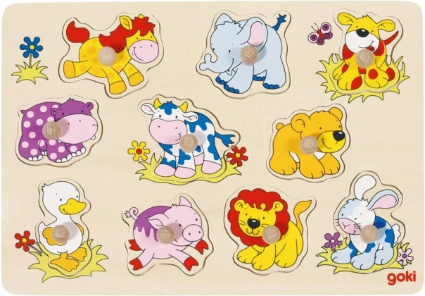 Puzzle in legno GOKI con maniglie Piccoli animali
