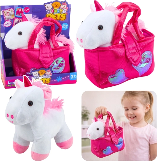 Unicorno di peluche nella borsetta bianco 25 cm
