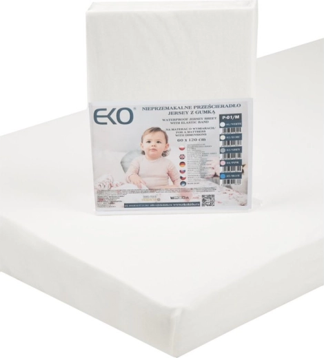 Lenzuolo con angoli impermeabile EKO in jersey con elastico bianco 120 × 60 cm