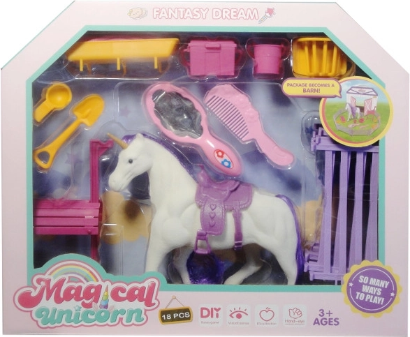 Unicorno floccato con accessori per bambole