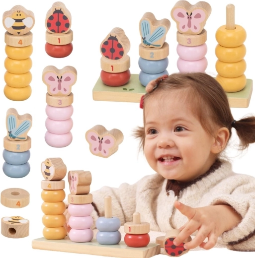 Viga puzzle primaverile in legno per contare