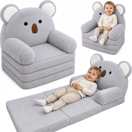 Poltroncina per bambini pieghevole 2 in 1 Koala, grigia