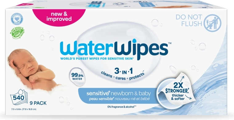 Salviettine umidificate WATERWIPES Newborn & Baby 3in1, 9×60 pz (totale 540 pz)