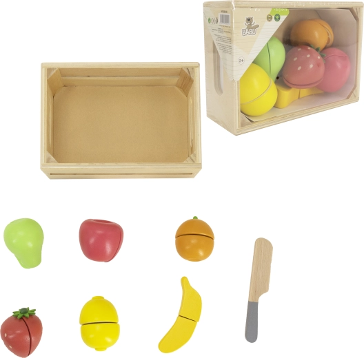Babu frutta in legno da tagliare con cassetta