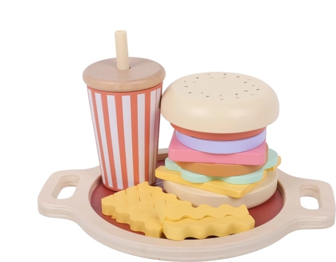 2Kids Toys nasazovačka in legno fast food (hamburger, patatine e bevanda)