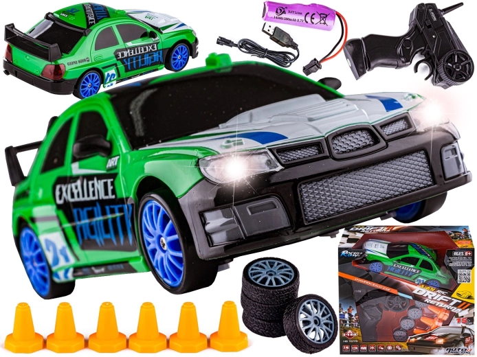Auto drift RC 1:24 4WD 2,4 GHz verde