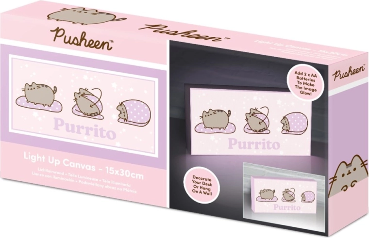 Quadro luminoso Pusheen 15 × 30 cm – sfondo rosa Purrito