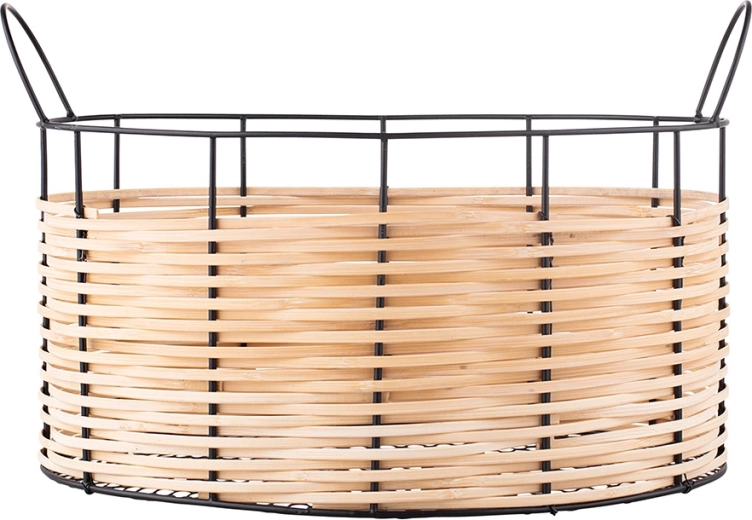 Cestino portaoggetti in metallo con intreccio naturale 40 × 26,5 × 24,5 cm