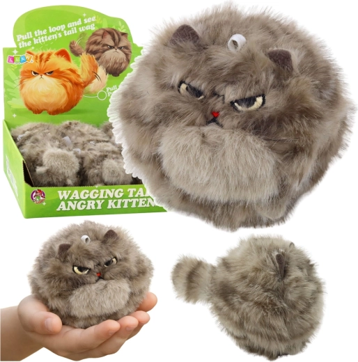 Gattino di peluche marrone con coda girevole e fischietto – portachiavi 9 cm