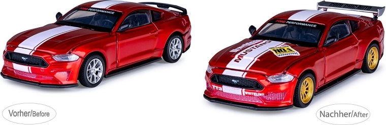 JAMARA Ford Mustang GT modello metallico rosso in scala 1:42 con set di tuning