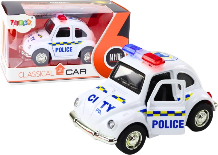 Auto della polizia classica 1:38 con propulsione, luci e suoni bianco