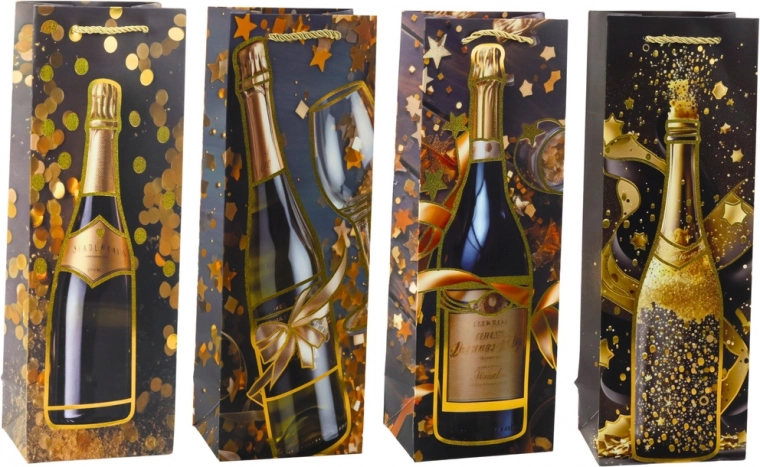 Borsa regalo di carta per bottiglia di champagne 35 × 12 × 9 cm