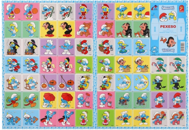 Pexeso Puffi – gioco di società in carta, 32 coppie di immagini