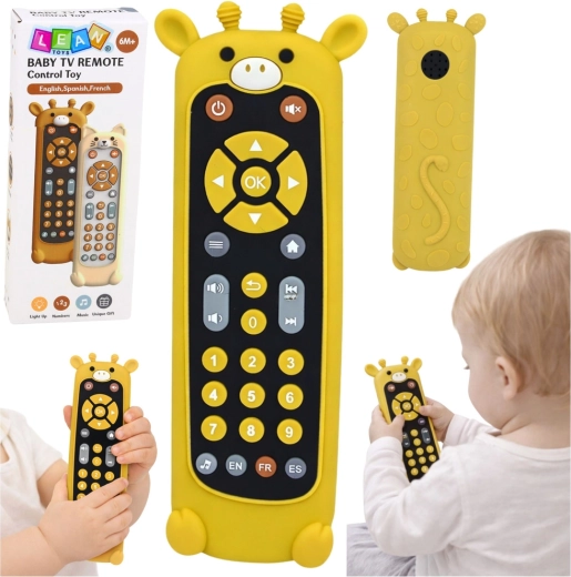 Telecomando interattivo per bambini a forma di giraffa con massaggiagengive, luci e suoni (6m+)