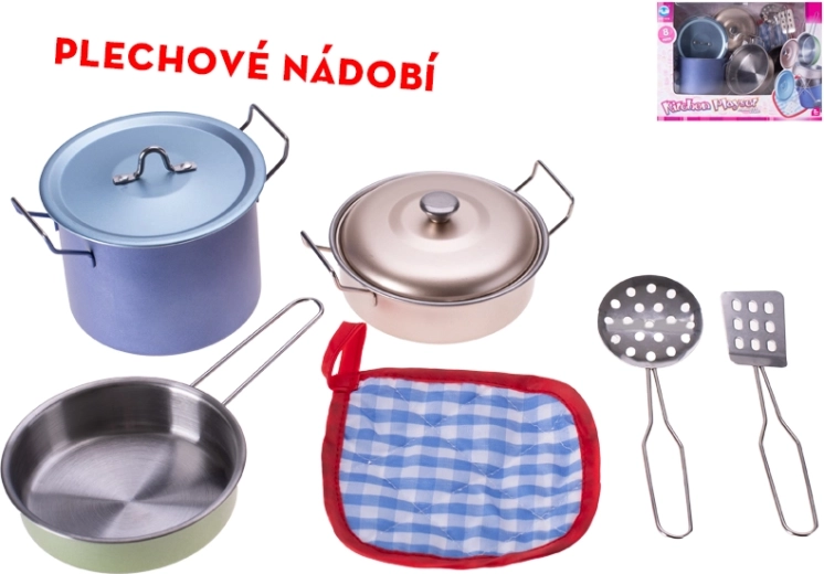 Set in latta di stoviglie per bambini – attrezzatura da cucina in metallo a 8 pezzi