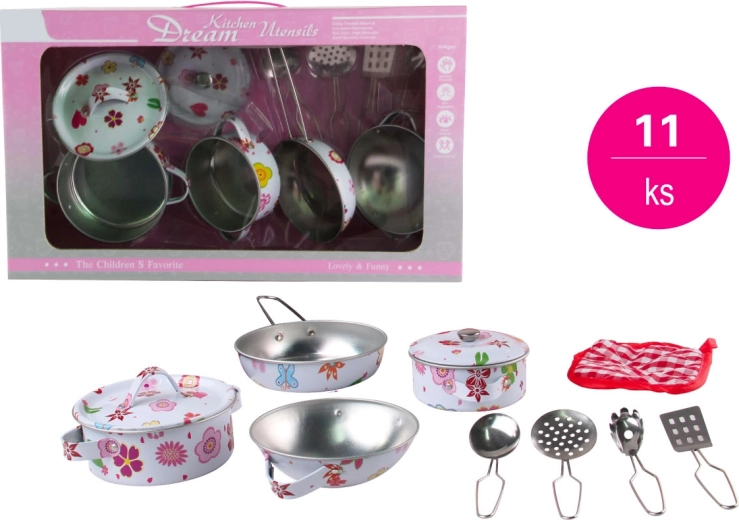 Set di stoviglie per bambini in latta con stampa, 11 pezzi