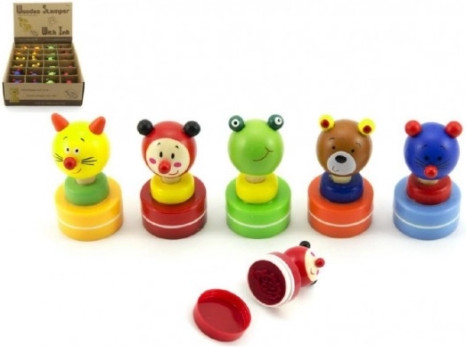 Timbro rotondo in legno per bambini, 6 cm – animaletti, mix di motivi