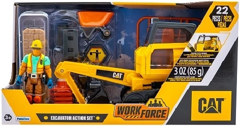 Escavatore cingolato CAT con action figure e accessori da costruzione