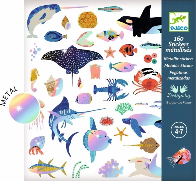 Djeco adesivi metallici – oceano, 160 pezzi