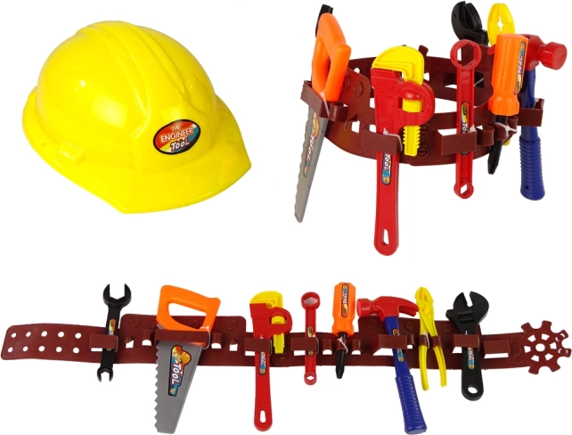 Set da piccolo riparatore per bambini con cintura porta attrezzi e casco