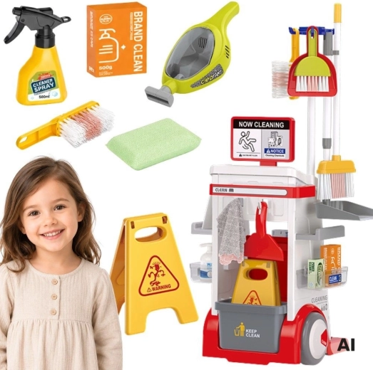 Woopie carrello delle pulizie per bambini con aspirapolvere, mop e scopa - 1 pezzo