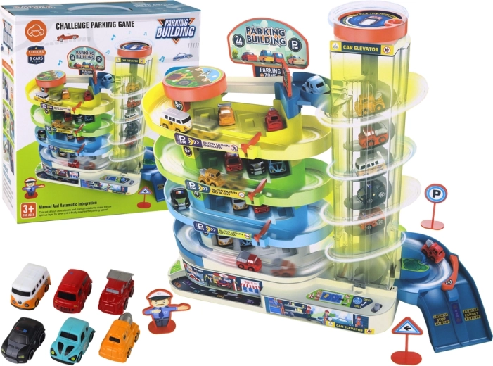 Set interattivo di parcheggio su più livelli per macchinine con luci e suoni