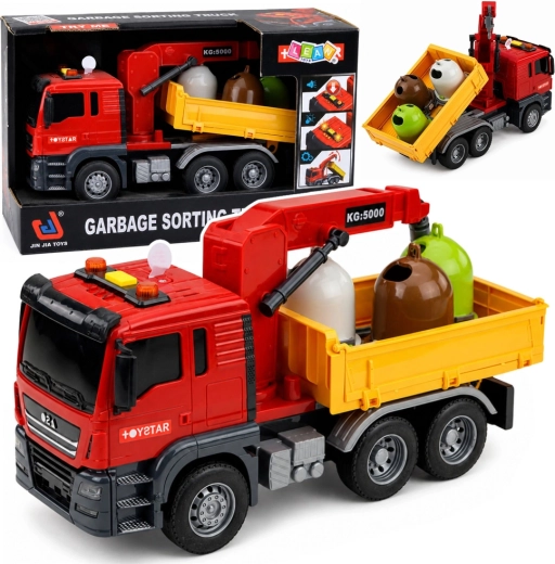 Camion della nettezza urbana per bambini con gru, contenitori per la raccolta differenziata, luci e suoni - 1 pezzo