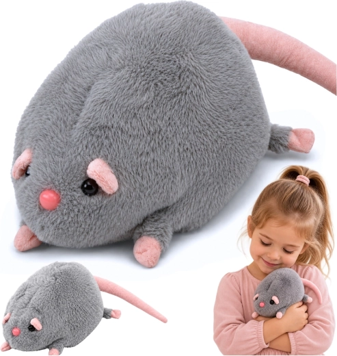 Topolino di peluche grigio con coda lunga 40 cm - 1 pezzo