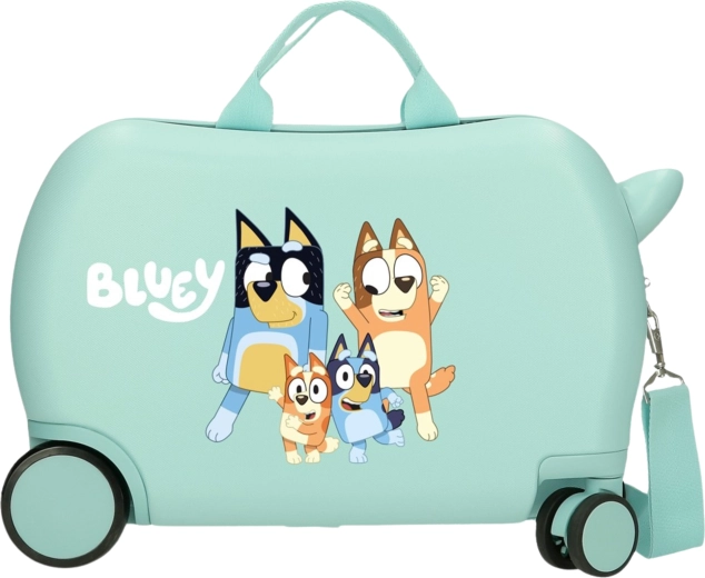Valigia cavalcabile per bambini Bluey con ruote, turchese, 45 cm