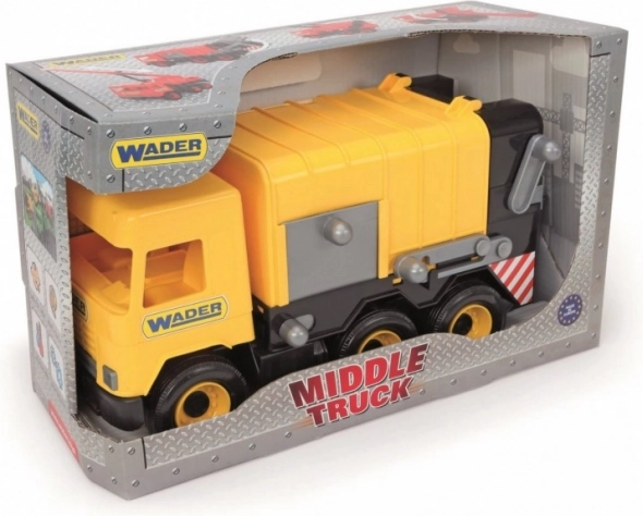 Camion dei rifiuti giallo Wader Middle Truck, 42 cm, in scatola
