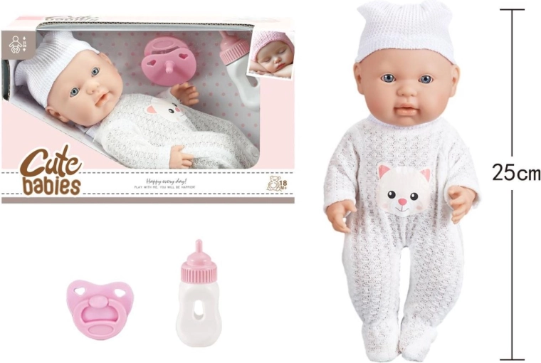 Bambola neonata con ciuccio e biberon 25 cm