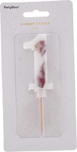 Candela per torta numero 1 con fiore bianco 8 cm