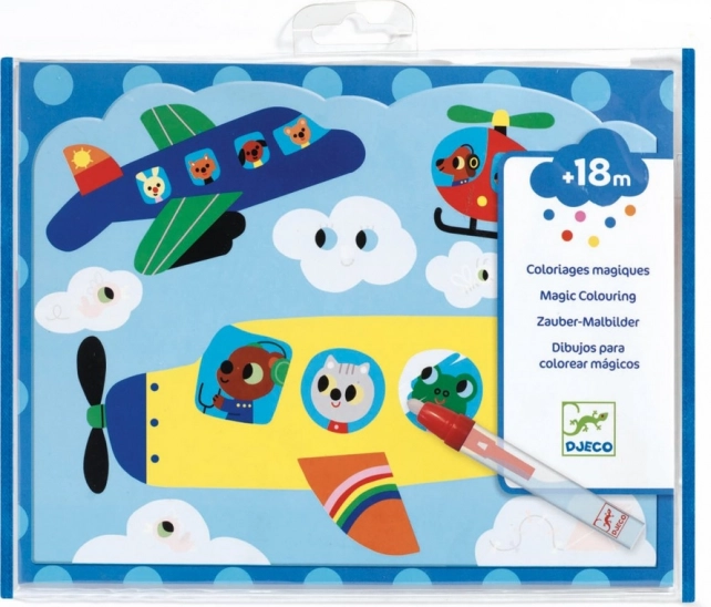 DJECO disegni da colorare ad acqua trasporti aerei