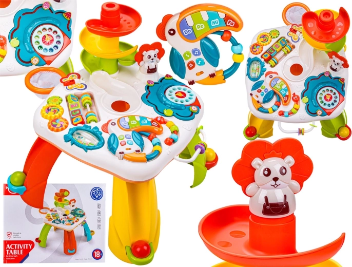 Tavolino da gioco interattivo educativo per bambini con scivolo, sonaglio e melodie