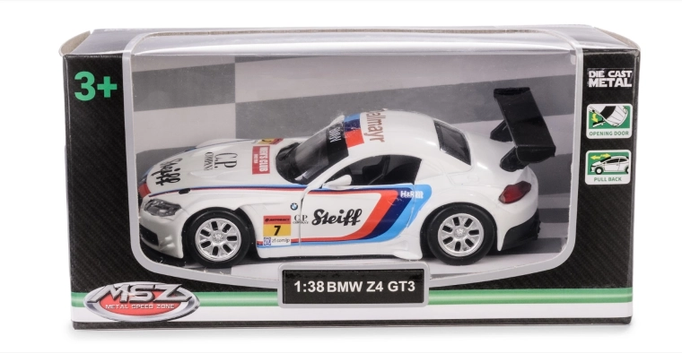 Modello d’auto in metallo bmw z4 gt3 1:38 con meccanismo pull-back