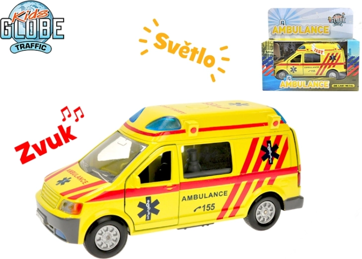 Ambulanza in metallo Kids Globe Traffic 14 cm con luce, suono e meccanismo a retrocarica
