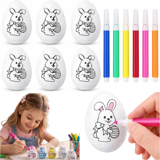 Uova di polistirolo pasquali da colorare con coniglietto - 6 pezzi