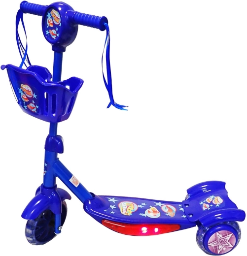 Monopattino per bambini KUBIsport a tre ruote con cestino e pedana luminosa blu