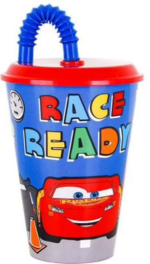 Bicchiere di plastica con cannuccia CARS 430 ml