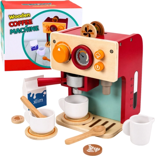 Macchina da caffè in legno per piccoli baristi con tazze e accessori