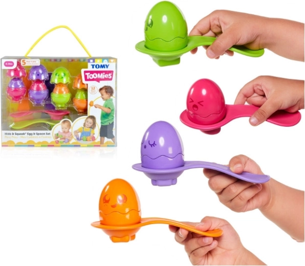 Tomy Toomies uova con cucchiaini Hide & Squeak