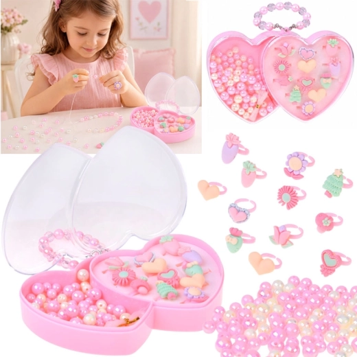 Set per bambini per creare gioielli con 12 anelli e astuccio a cuore
