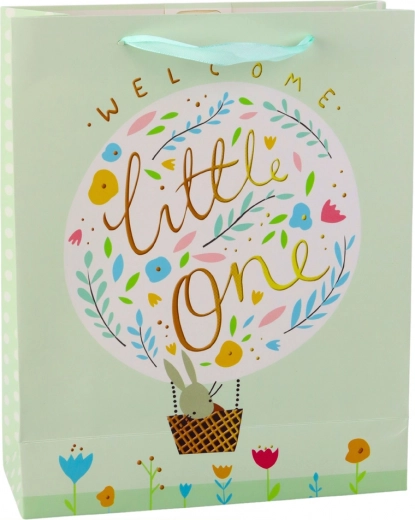 Borsa regalo verde con coniglietto per il benvenuto del neonato